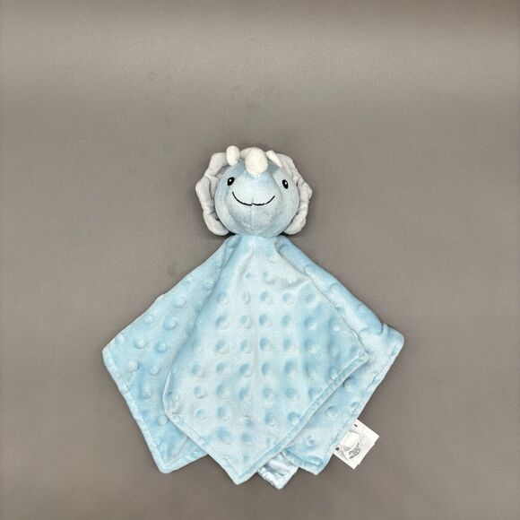 Dream Kids Blue Dinosaur Lovey Security Blanket Textured Soft Plush Triceratops - Picture 2 of 8